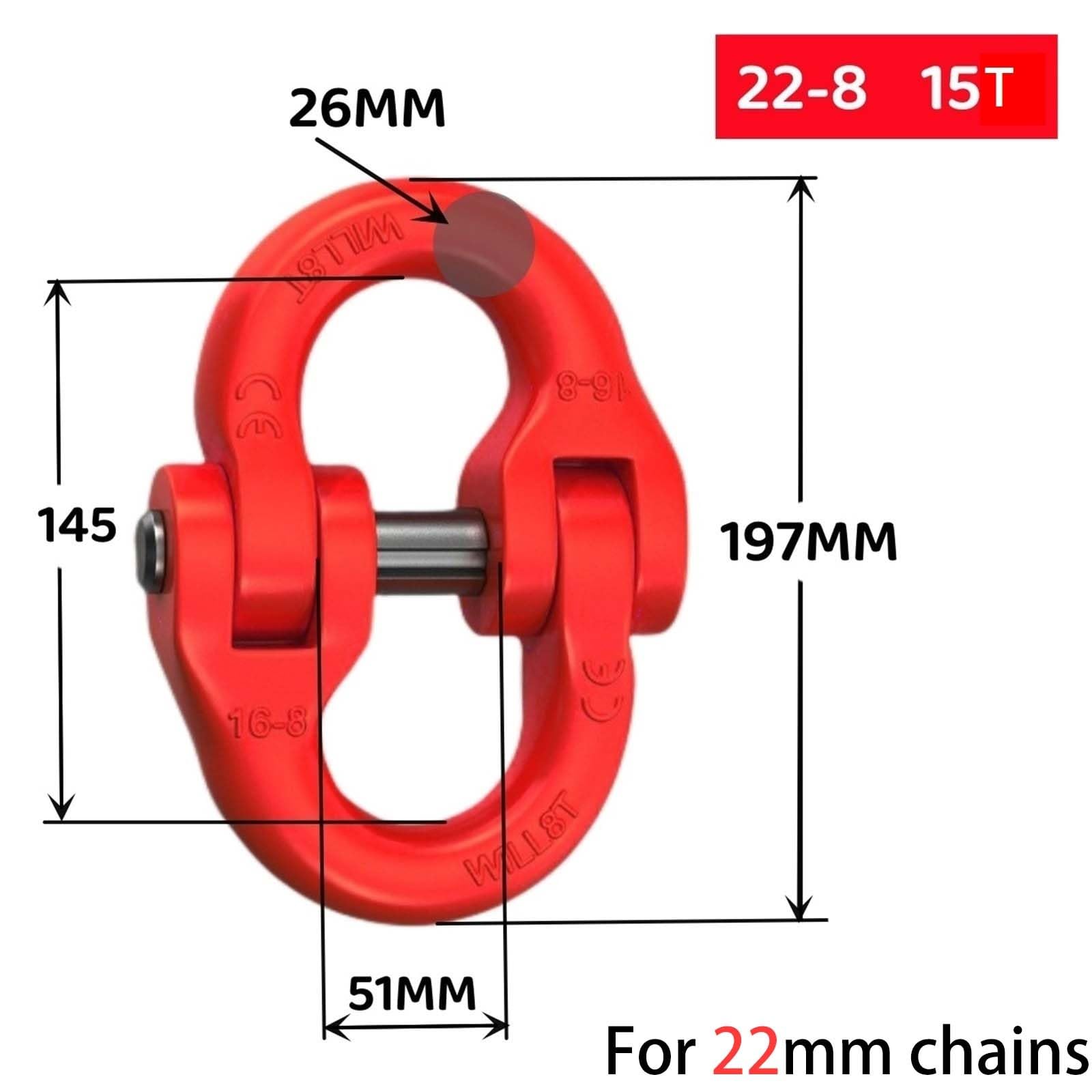 Eslabón de acoplamiento Hammerlock acero aleación grado 80, conector cadena, enganche remolque Enlace for camión pesado, rojo(15T)