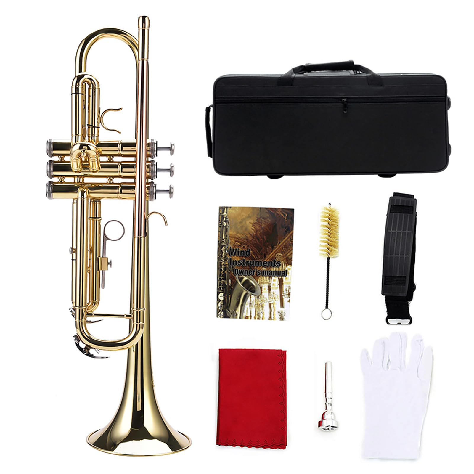 Aramox Messing-Trompete für Anfänger, Elegantes Aussehen mit Präzisem Klang, Leichte Messing-Trompete für Angehende Musiker mit Tragetasche (GOLD)