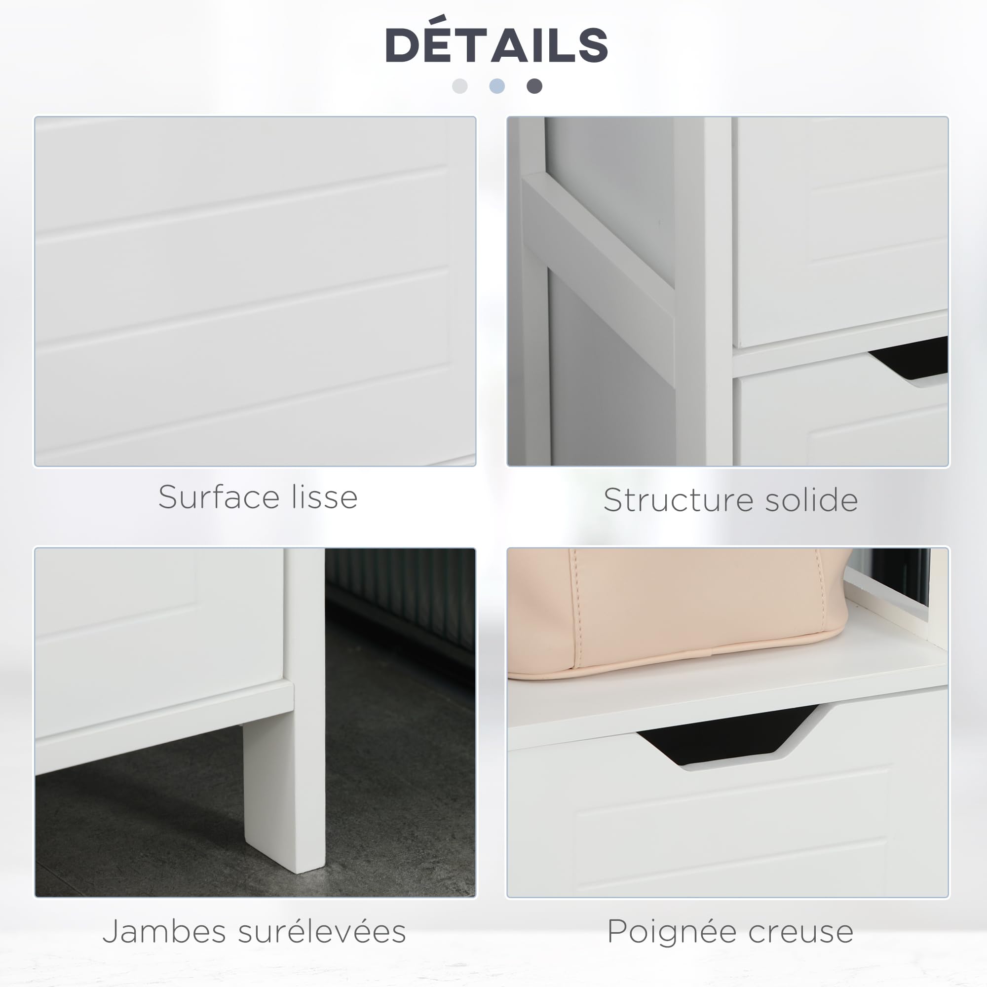 kleankin Meuble Colonne de Salle de Bain Armoire Haute Meuble Rangement avec 3 étagères et 2 tiroirs en Bois - 30 x 30 x 144 cm