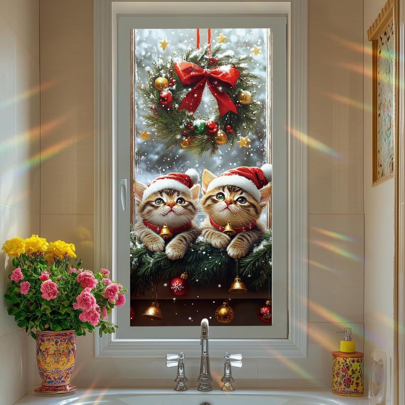 Vinilo para ventana gatos navideños 17.7x39.3 pulgadas miniatura 7