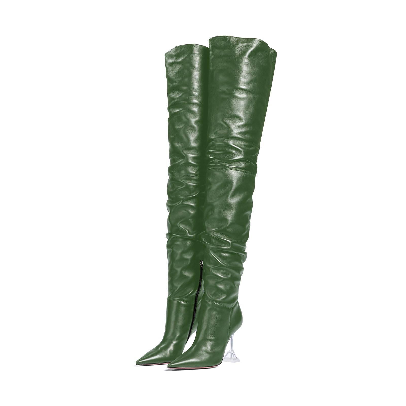 sarawill Womens Stiletto Heel Pointed Toe Over the Knee High Boots Pleated Side Zipper Thigh High Boots Fashion