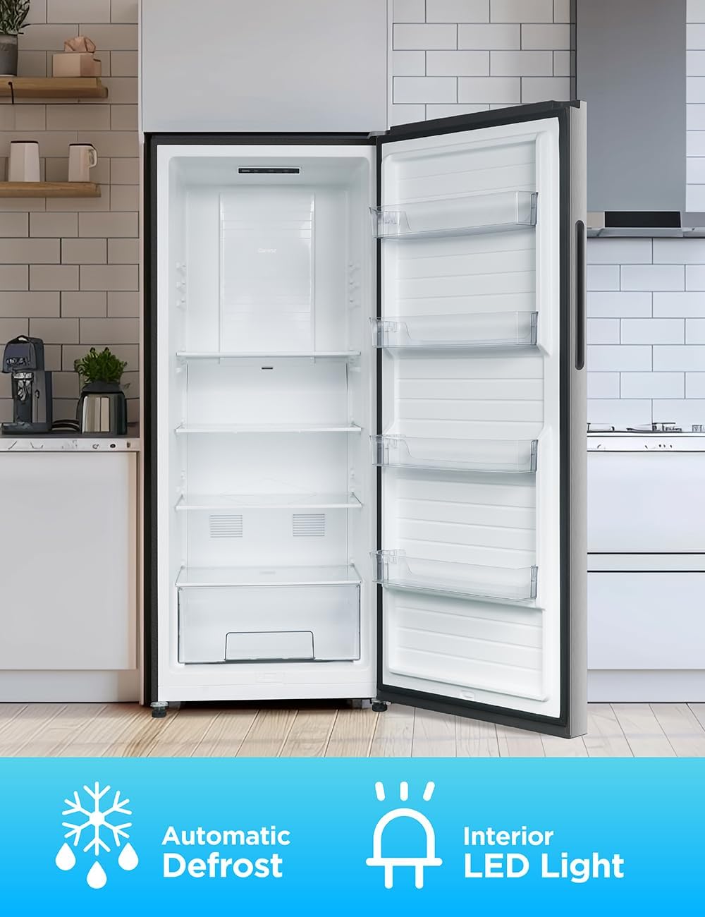Commercial Cool 16.4 Cu. Ft. Convertible Freezer Refrigerator, Upright Fridge with Glass Shelves, Reversible Door, ENERGY STAR rated, Auto Defrost, CCUC1640GS, Stainless Look