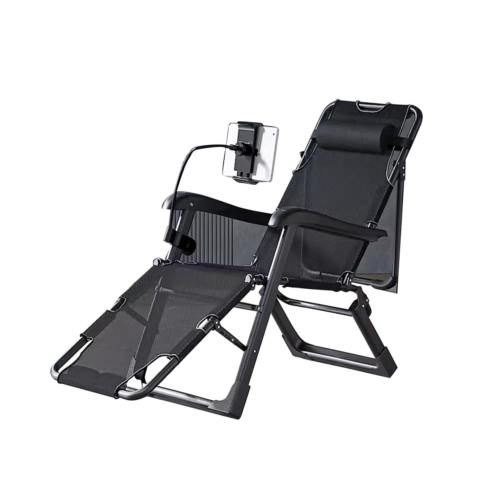 Tumbona Jardín Exterior Plegable con Soporte for teléfono móvil, Tumbona Playa con reposacabezas,Silla De Salón De Gravedad Cero for Exteriores,Sillón Ergonómico Oficina.