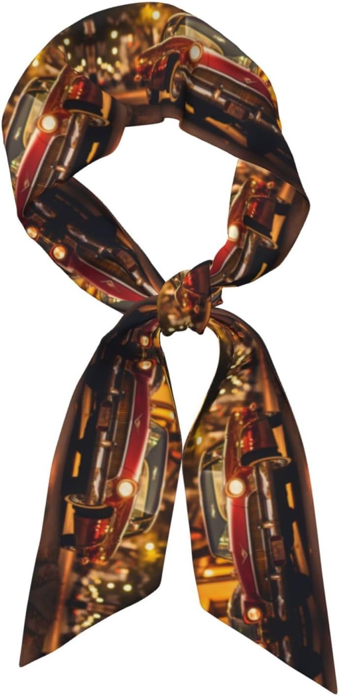 Classic Vintage Cars Printed women's silk scarf, stylish headband, can be used as a neck scarf, headband, or tie.