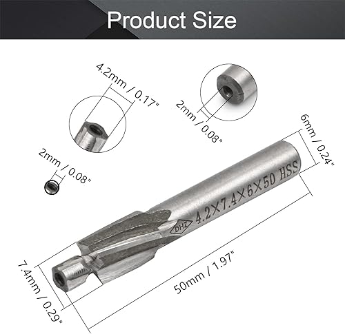 Miniatura 9 de Utoolmart Molino de extremo de avellanado, molinos de extremo de avellanados de vástago recto de acero de alta velocidad M6.2 de alta velocidad de 4