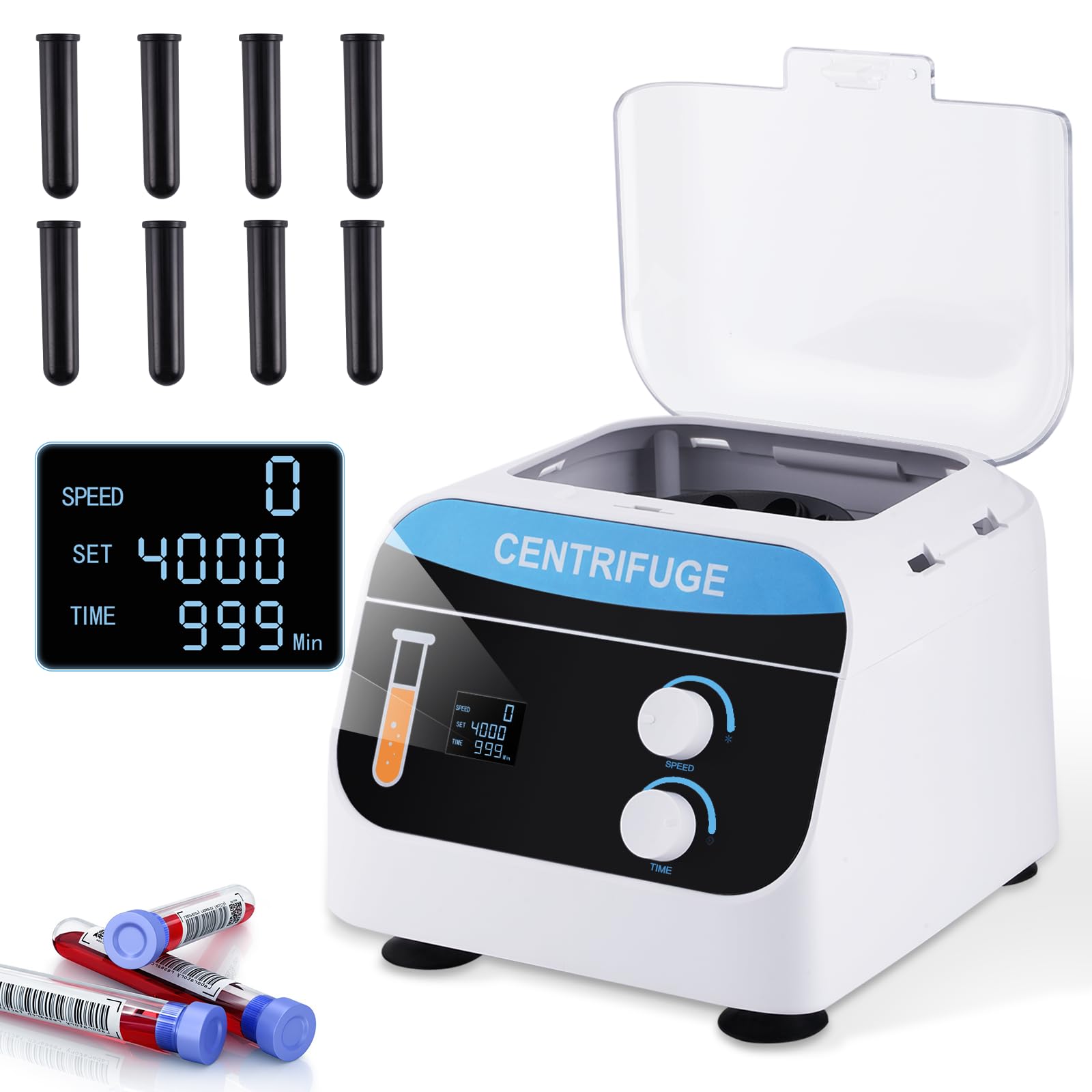 YUCHENGTECH Centrifuga da Laboratorio Digitale da Tavolo Centrifuga a BassaVelocità 20ml x8 4000 Giri/min 0-999 Min Tempi 1920XG per Provette da Centrifuga 5/7/10ml, 28x26x21cm 5kg