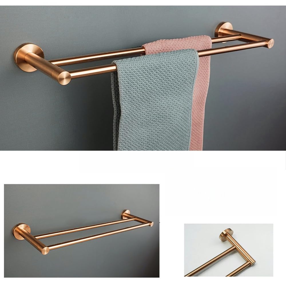 Juego de ganchos para toallas de pared de acero inoxidable cepillado de oro rosa – 4 ganchos para bata de baño para toallas de jabón y accesorios – Decoración elegante y funcional para el hogar