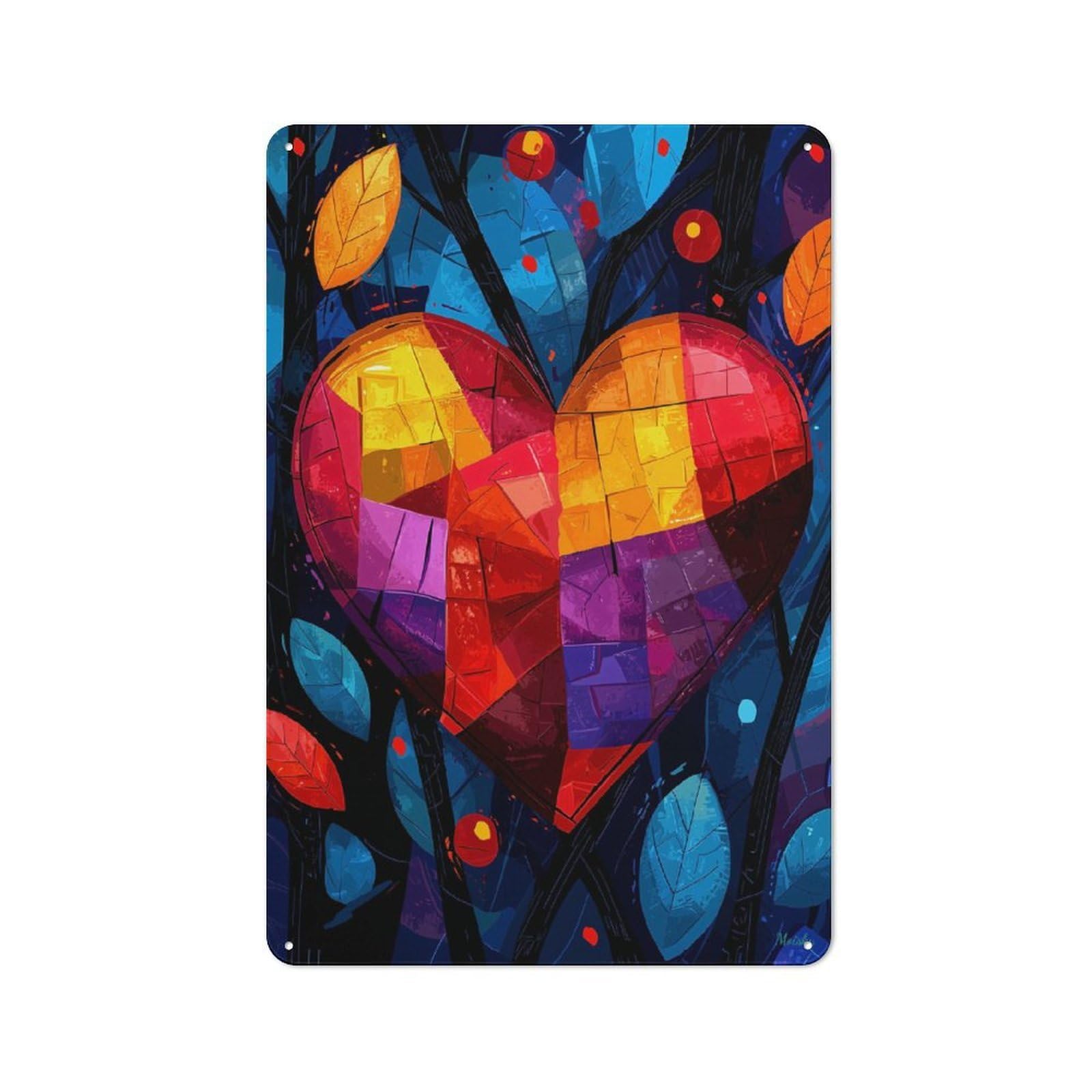 Junmoney Abstract Expressionist Heart Vintage Tin Sign 30X20cm For Home Office Or Studio, For Metal Sign Collectors, For Living Room And Hallway Decor