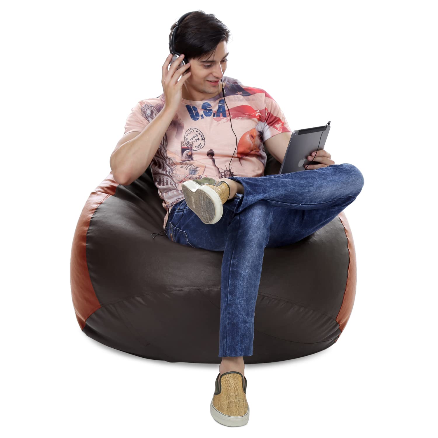 Style Homez Premium Leatherette Classic Jumbo Bean Bag Jumbo Size SAC Brown Tan Color, Cover Only 3