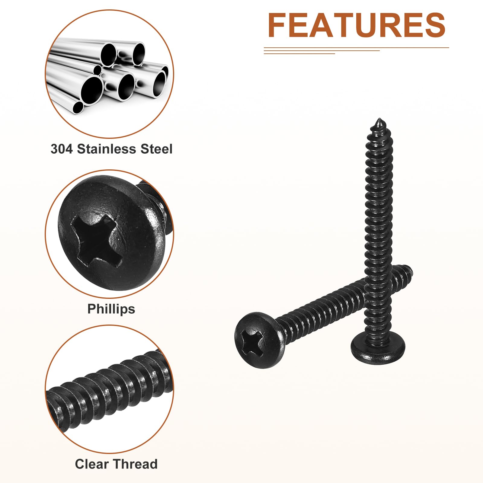 DTGN #10x1-3/4" Phillips Pan Head Self-tapping Screw - 100Pack - Black Oxide 304 Stainless Steel Sheet Metal Screws Wood Screws - Image 4