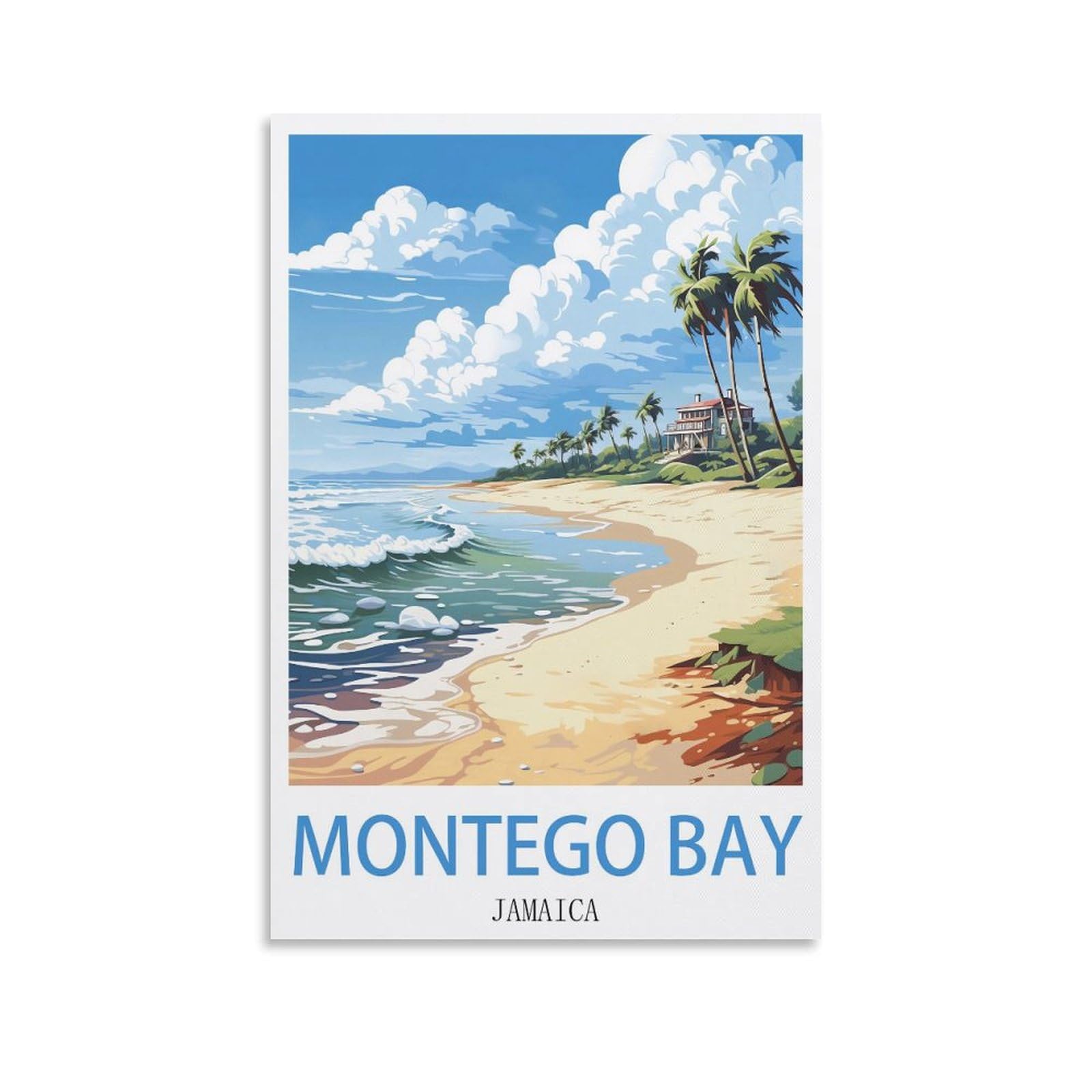 Lcynnh Unframe-Style Montego Bay Jamaica Vintage Travel Posters Beach 08X12inch(20X30cm) Print Poster Home Bathroom Bedroom Office Living Room Decor Canvas Poster