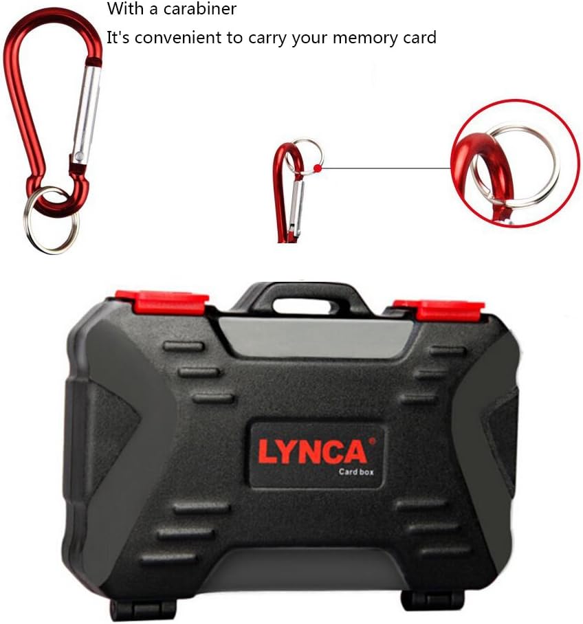 LXH / LYNCA Memory Card Case Holder SD SDHC SDXC/ CF/ MSD/ TF Micro SD Card Storage Box Camera Cartridge Waterproof and Anti-dust Box with Carabiner for 8SD+4CF+12MSD (for 24 Slots) : Electronics