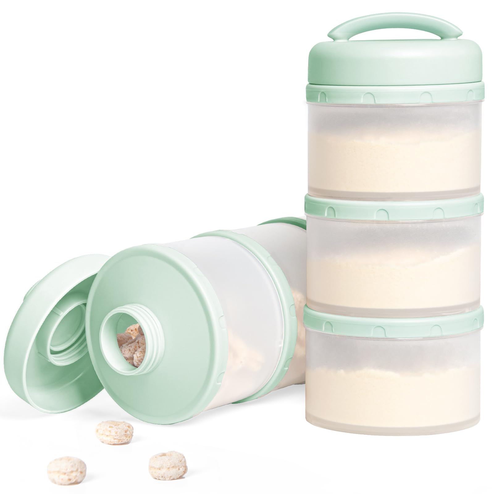 Termichy Leche en polvo para bebé, apilable, caja de almacenamiento de leche en polvo, 2 unidades (verde claro)