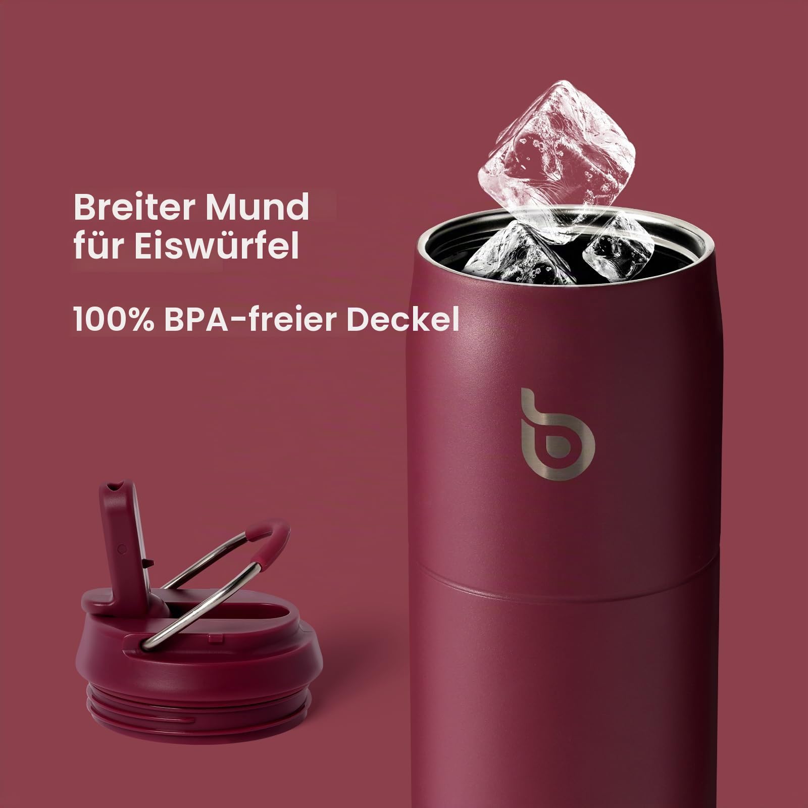 BOTTLE BOTTLE Isolierte Wasserflasche Edelstahl 32oz(946ml) mit Strohhalm Griff für Sport, Reisen, Fitnessstudio, doppelwandig auslaufsicher, BPA-frei (Rot)