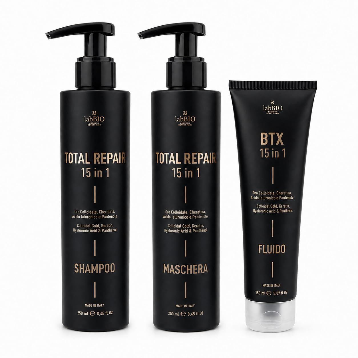 Kit Trattamento Per Capelli Anticrespo, Danneggiati e Secchi | Shampoo + Maschera + Botox Fluido, Districante, Protezione Colore, Effetto Liscio, Non Unge