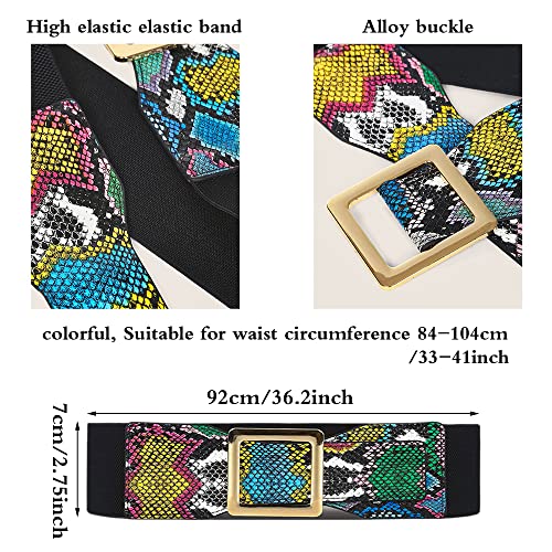 JKJF Snakeskin Wide Elastic Belt Women's Stretchy Belt Fashion PU Leather Waist Cinch Belt for Dresses Coat Jeans Pants Costume2