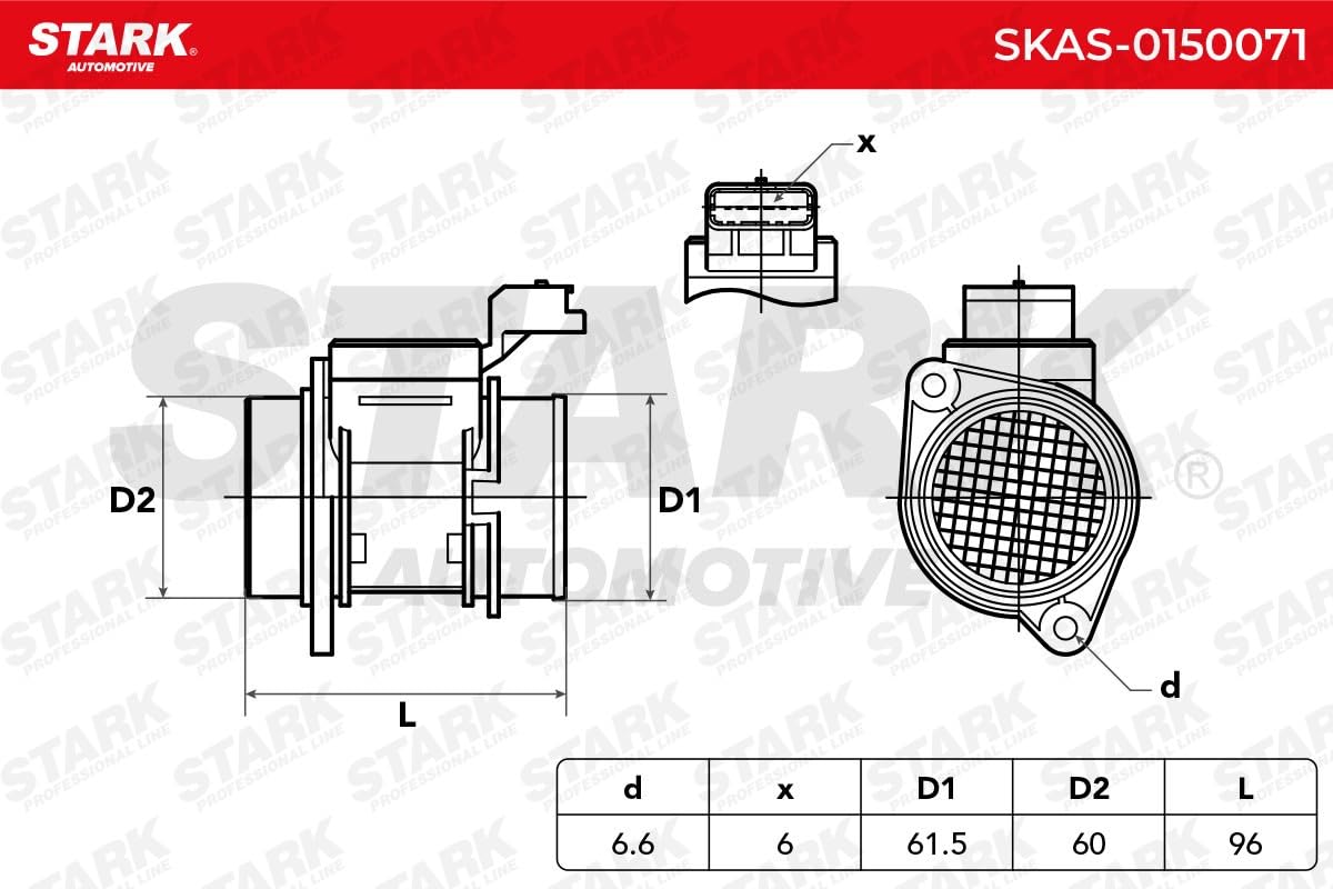 STARK SKAS-0150071 Débitmètre d'air avec capteur intégré de la température de l'air Compatible avec PEUGEOT 206 3/5 portes 2A/C