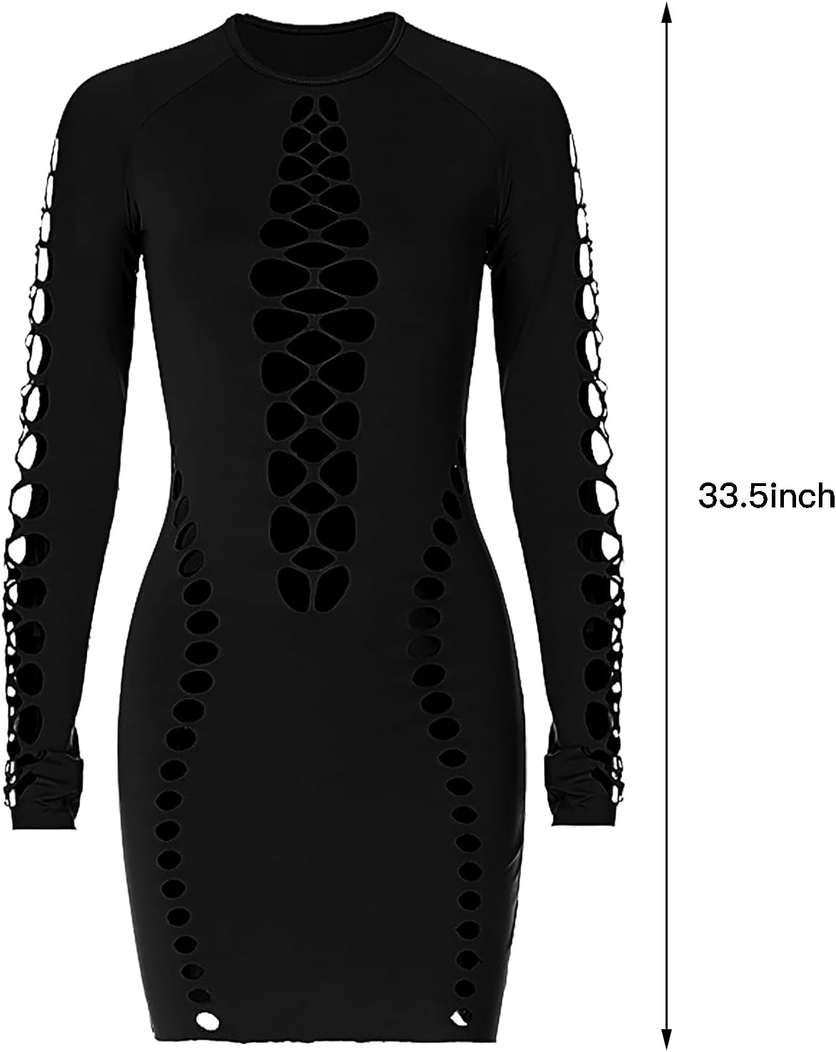 ITODA Women Sexy Hollow Up Nightclub Dress Bodycon Club Mini Dress Long Sleeve Party Clubwear Dress - Image 3