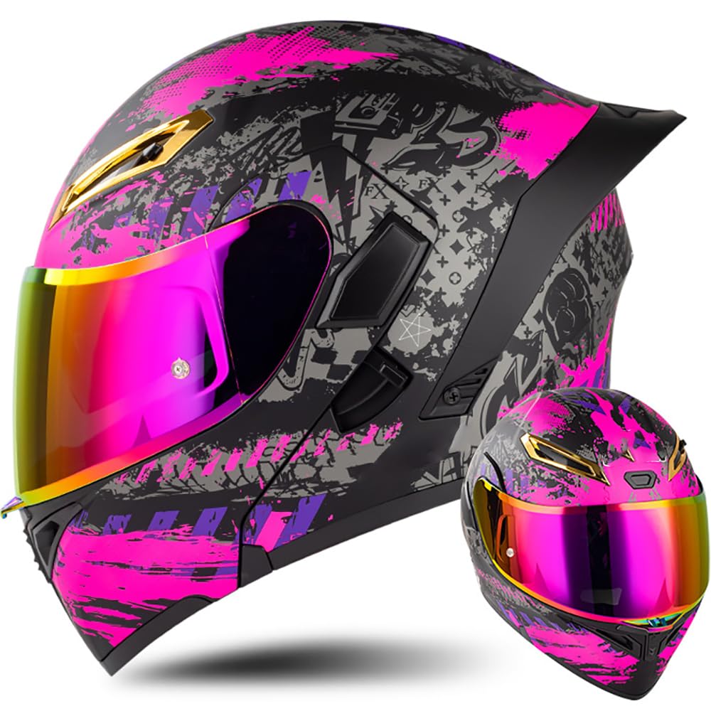 Letetexi Men's D Flip Up Front Motorbike Helmet Bluetooth Slot Full Face Modular Motorcycle Helmet With Ouble Visor Ot/Ece Approve Helmet Chin Strap Crash Helmet For Wo Bright Black