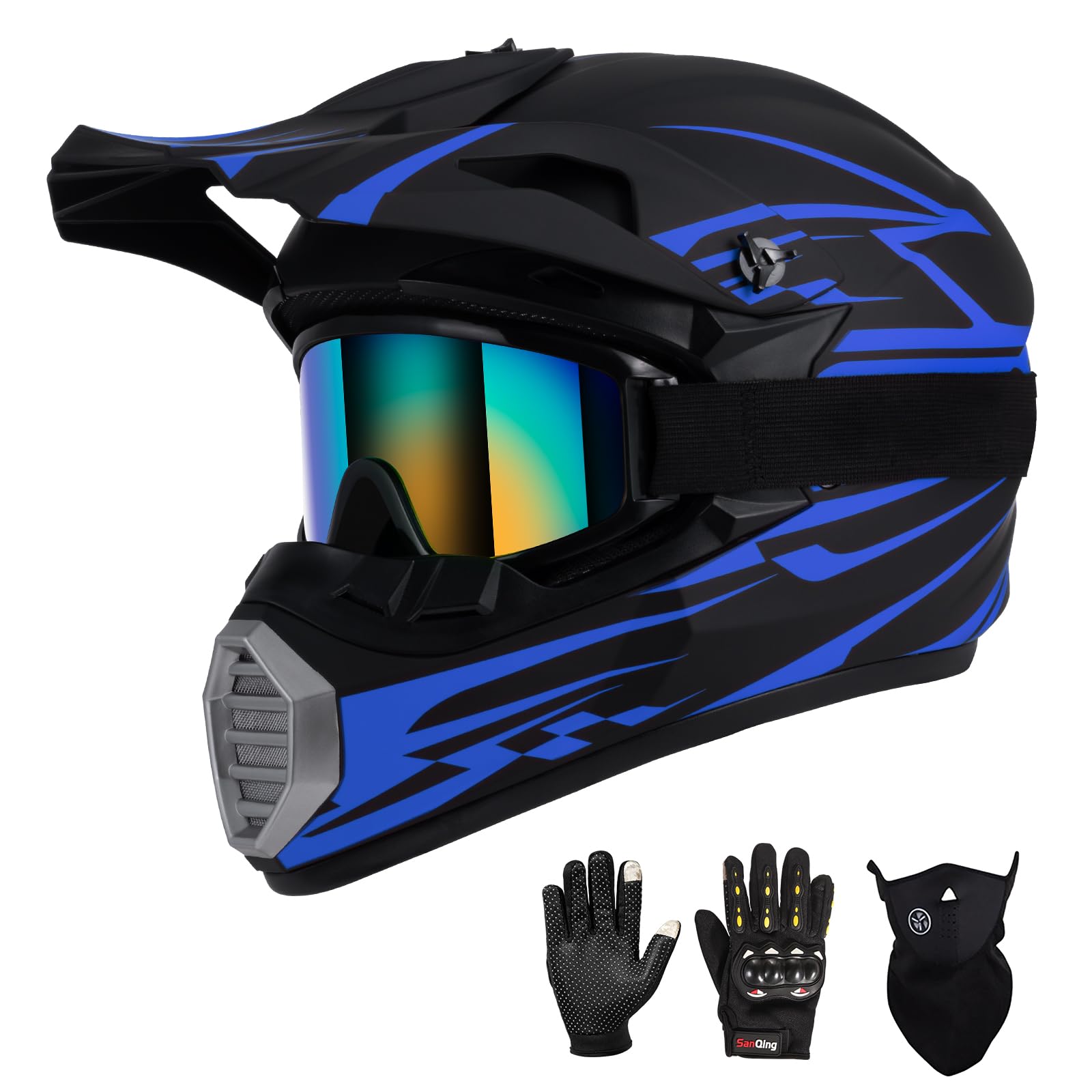 Youth Kids Motocross Helmet DOT Approved, Adult ATV Dirt Bike Off-Road Full Face Motorcycle Helmet with Goggles Gloves Mask for Boys Girls,Lightweight Breathable for Riding