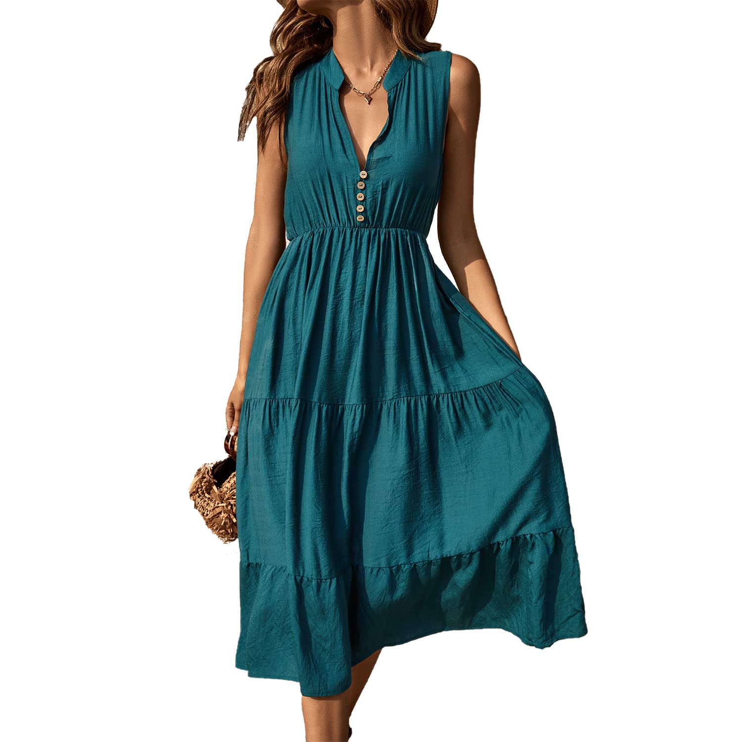 BROVAVE Womens Summer Flowy Casual Midi Dress
