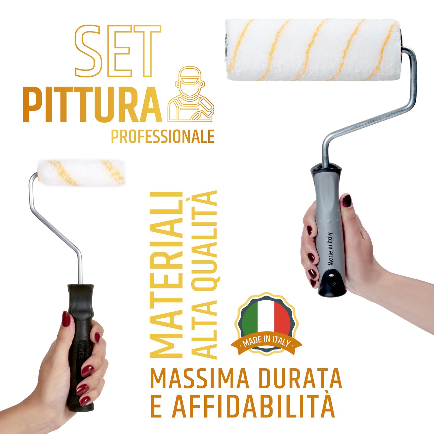PENNELLIFICIO 2000 | Kit 2 Rulli con Bacinella e Retina per Scolare la Pittura, Nastro per Mascheratura e Telo Protettivo, Set Pittura, Idropittura, Pareti Lisce, Secchio da 14 L - Made in Italy