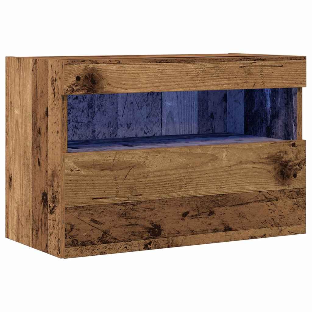vidaXL Mueble de TV Montado en la Pared con LED Madera Envejecida, Almacenamiento para Sala, Mueble Moderno Pared, TV Rectangular, Iluminación Dinámica, Solución Compacta
