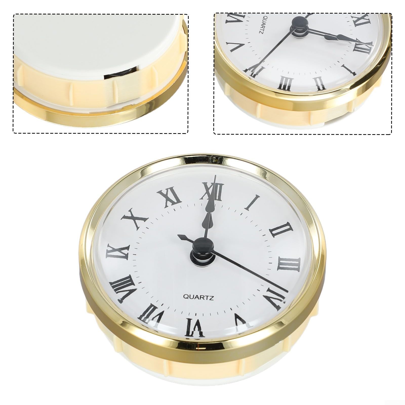 Eawfgtuw Reloj redondo con núcleo de reloj insertado, artesanía incrustada con cabeza de reloj de cuarzo, diámetro de 80 mm, bricolaje clásico (oro Roma)