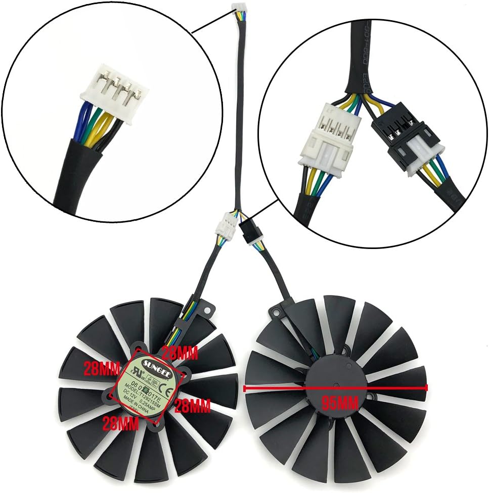 Z.N.Z T129215SM 95mm 12V 0.25AMP Graphics Card Cooling Fan for ASUS ROG Strix GTX 1050 1050Ti RX470 RX570 RX580 Poseidon GTX 1080Ti P11G Gaming Cerberus-GTX 1070Ti Video Card Fans, with Thermal Paste 2 Pcs/lot