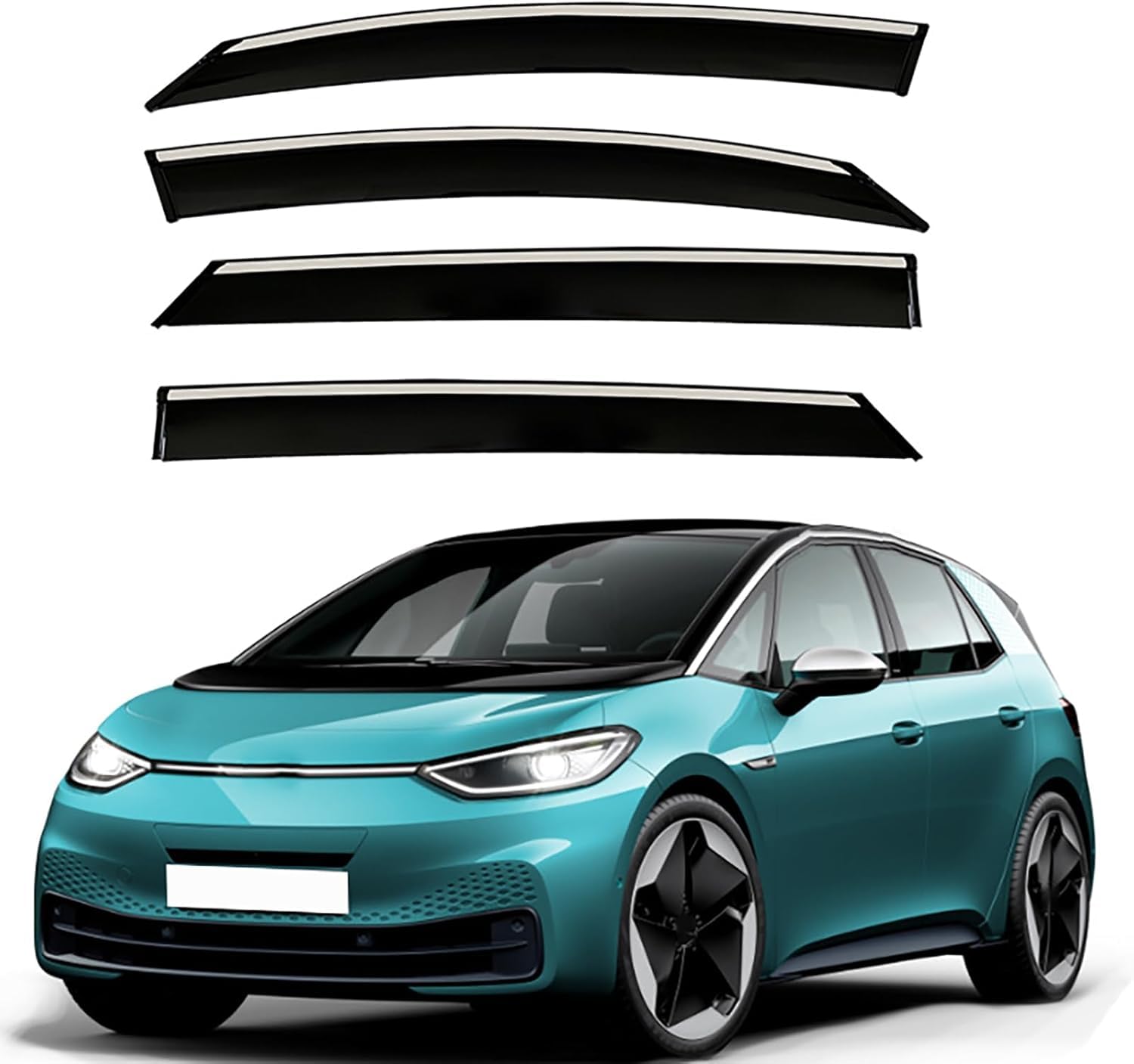 FengXH Window Deflectors for VW ID3 MK1 2021+ - 4pc Smoke Tint, Waterproof, Noise Reducing.