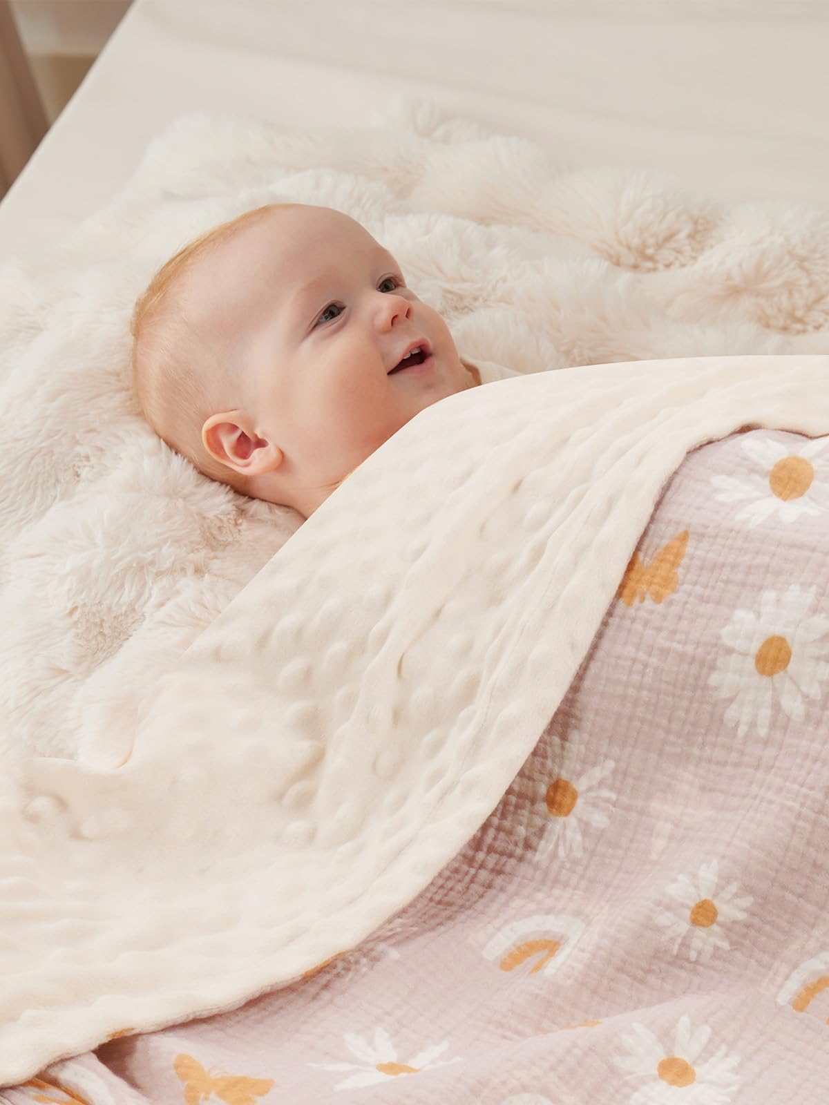 TILLYOU Coperta per bambini in cotone, 75 x 100 cm, double face, in mussola, per neonati, motivo: farfalla rosa