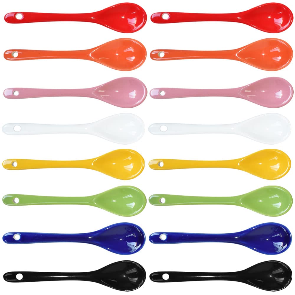 16 Stück Porzellan-Eierlöffel – 12,7 Cm, 8 Farben, Spülmaschinenfest, Für Dessert, Joghurt, Tee & Kaffee