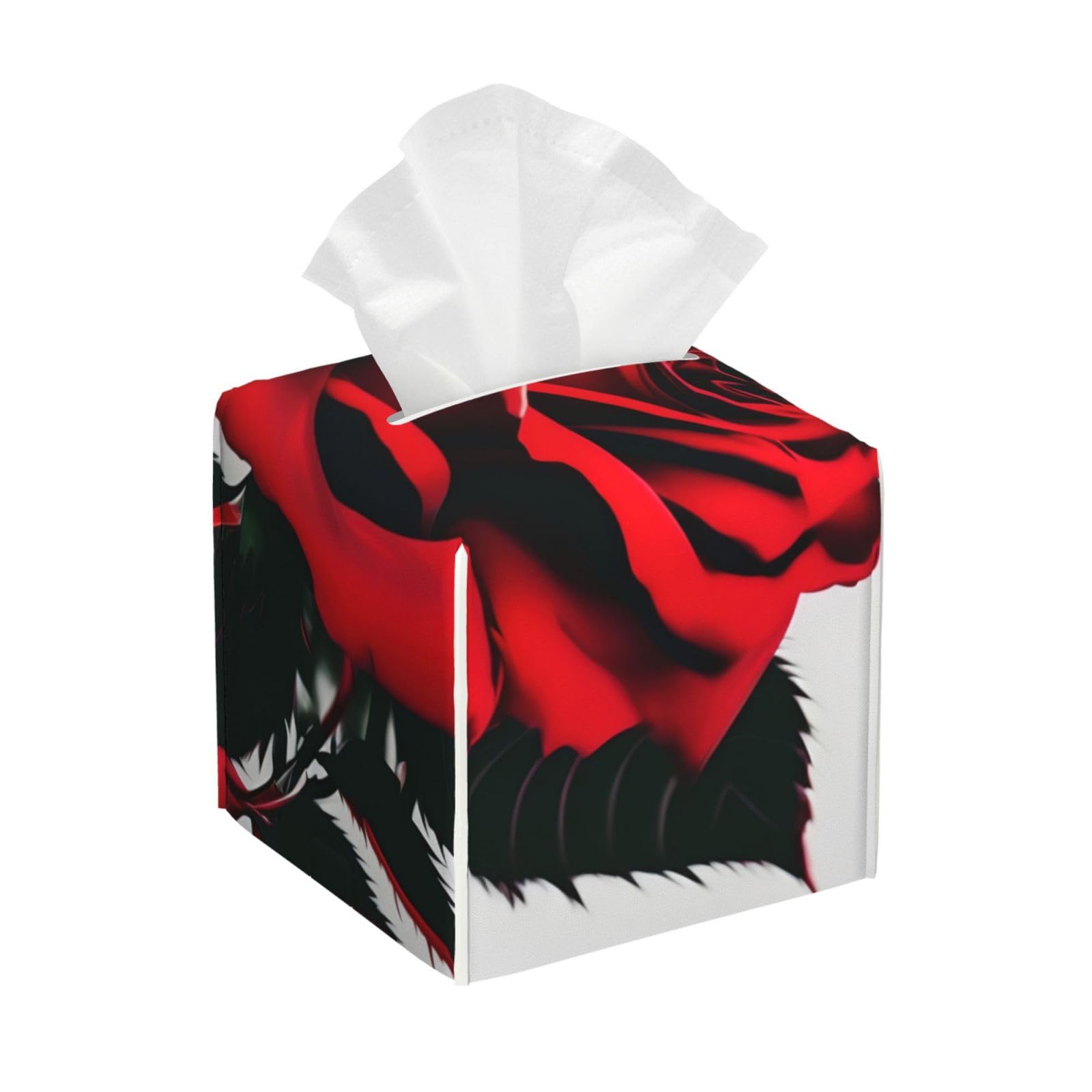Red Rose Leather Tissue Box Cover â€ Concealing Tissue Holder for Toilet, Living Room, Table Desk, Office, Car