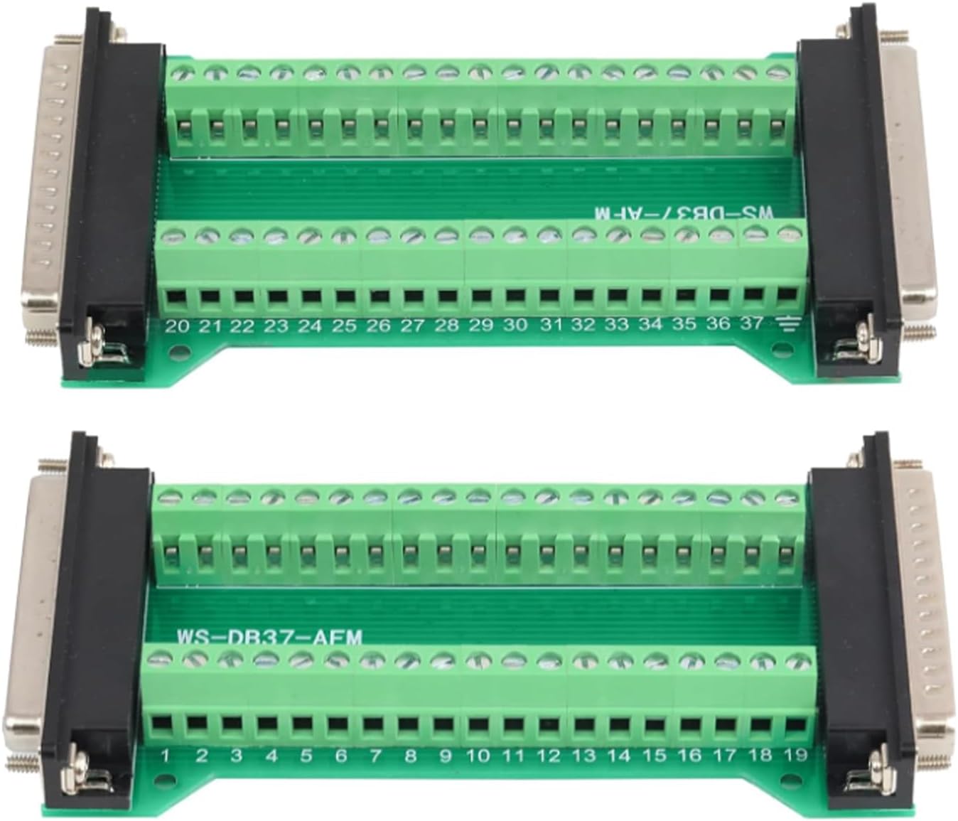 2PCS DB37 Male to Female Terminal Breakout Board, RS232 D-SUB Serial to 37 Pin in One Breakout Board Solderless Port Terminal Block Gender Changer