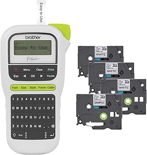 Brother P-Touch, PTH110BP, Easy Portable Label Maker Bundle (4 Label Tapes Included), White, Small