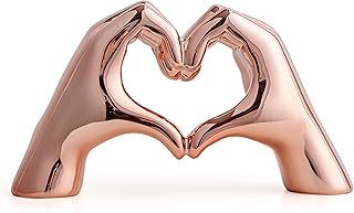 FJS Home Decor Love Heart Hands Statue, Rose Gold Heart Room Decor, Mode...