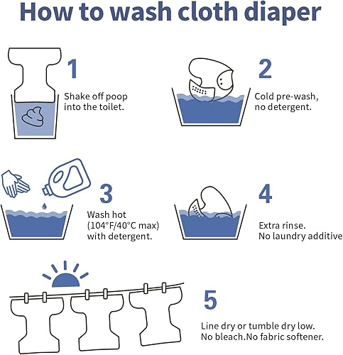 Miniatura 5 de Pañales de tela para bebé, talla única, ajustables, lavables, reutilizables, para bebés y niñas