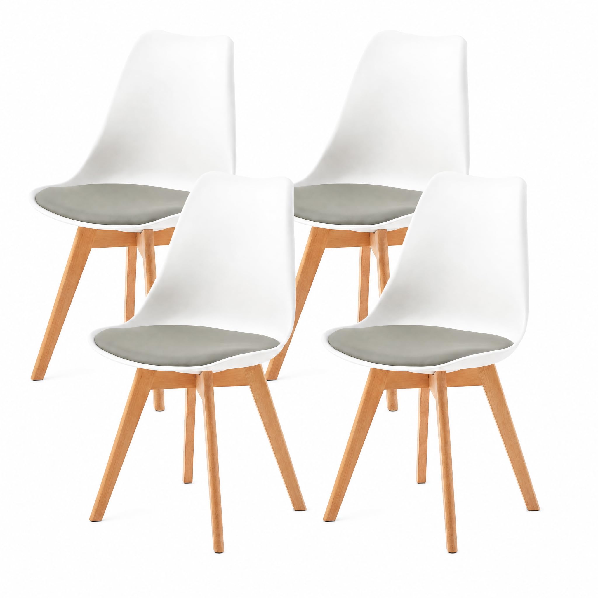 EGGREE Set of 4 Two-Tone Dining Chairs with Ergonomic Plastic Backrest & Beech Wood Legs with Anti-Slip Felt Pads, 120KG Capacity Retro Style for Dining Room, Kitchen & Living Room (White&Grey)