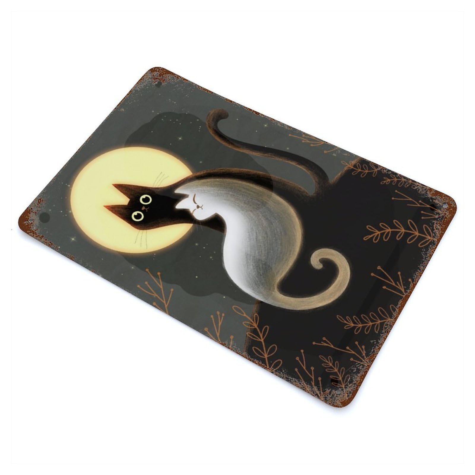 Cats in The Moonlight Vintage Rust Metal Sign 11.8"x7.9", Classic Wall Plaque for Basement, Hobby Room And Garage Decor