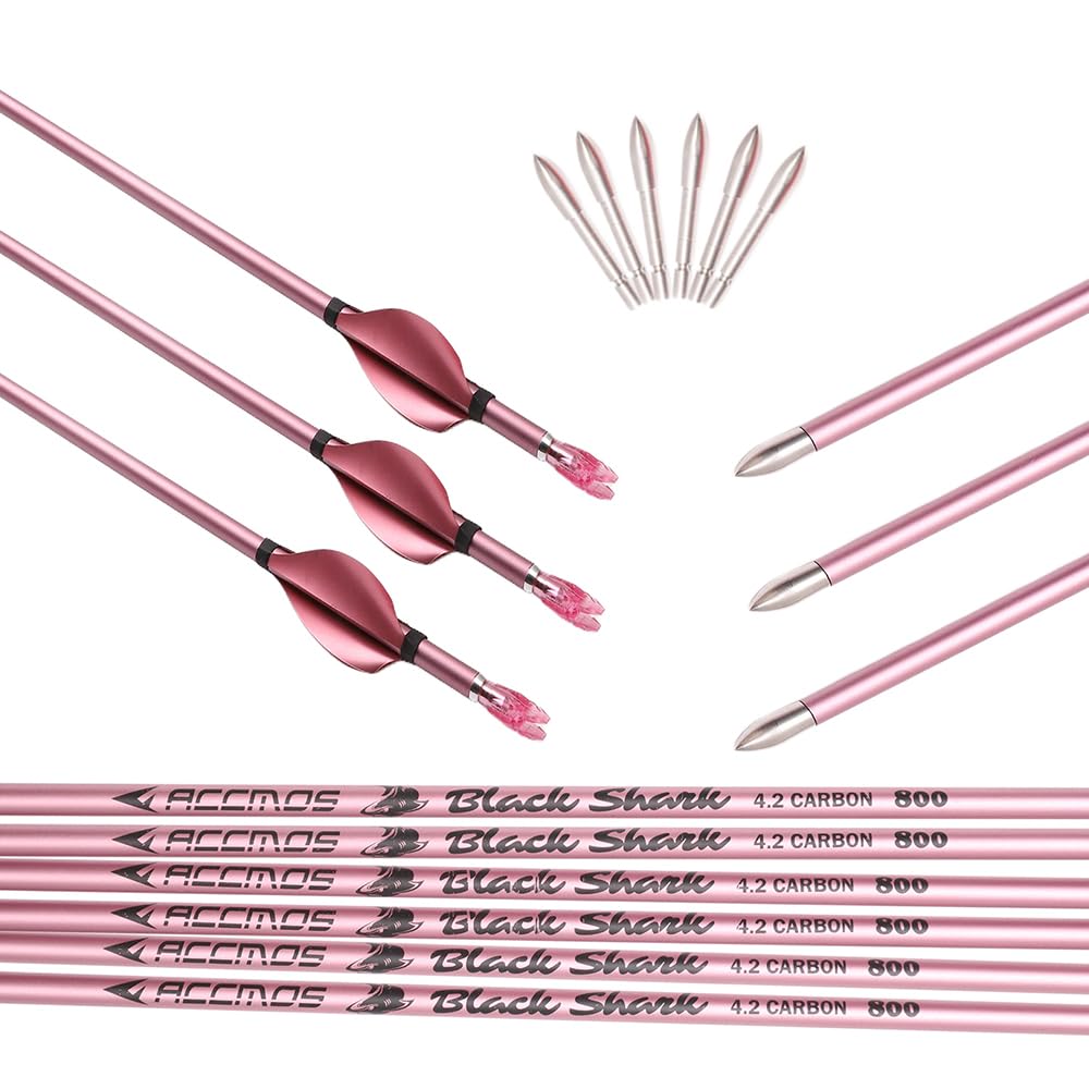 12 Stück ID 4.2mm Rosa Spiralfederpfeile Spine 500 600 700 800 900 1000 Pure-Carbon Pfeil für Compound Bogen Recurve Bogen Jagd Bogenschießen