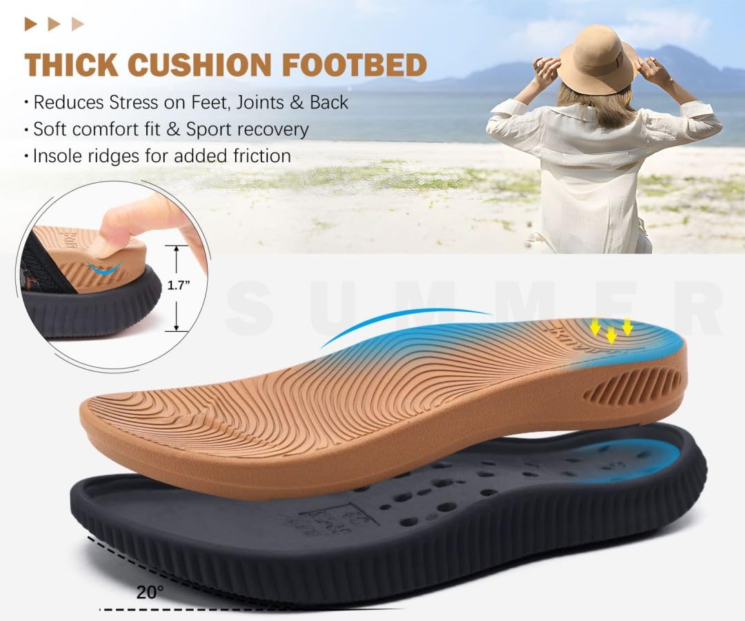 KuaiLu Chanclas Ortoticas Para Mujer Señoras Atlético Grueso Cojín Esterilla De Yoga Cómodas Caminar Sandalias Tanga Con Soporte De Arco Verano Aire Libre Ajustable Slip On Slides