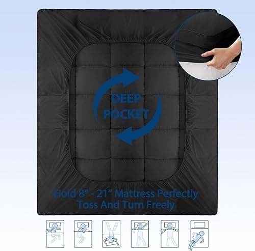 Miniatura 6 de ELEMUSE - Cubrecolchón de viscosa de bambú para el dolor de espalda, extragrueso, suave y afelpado con esquinas elásticas profundas, sobrellenado de