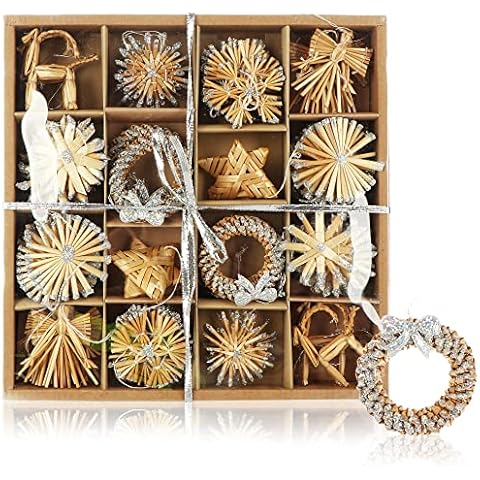 com-four® 56-teiliges Strohsterne Set - Christbaum-Schmuck Cover