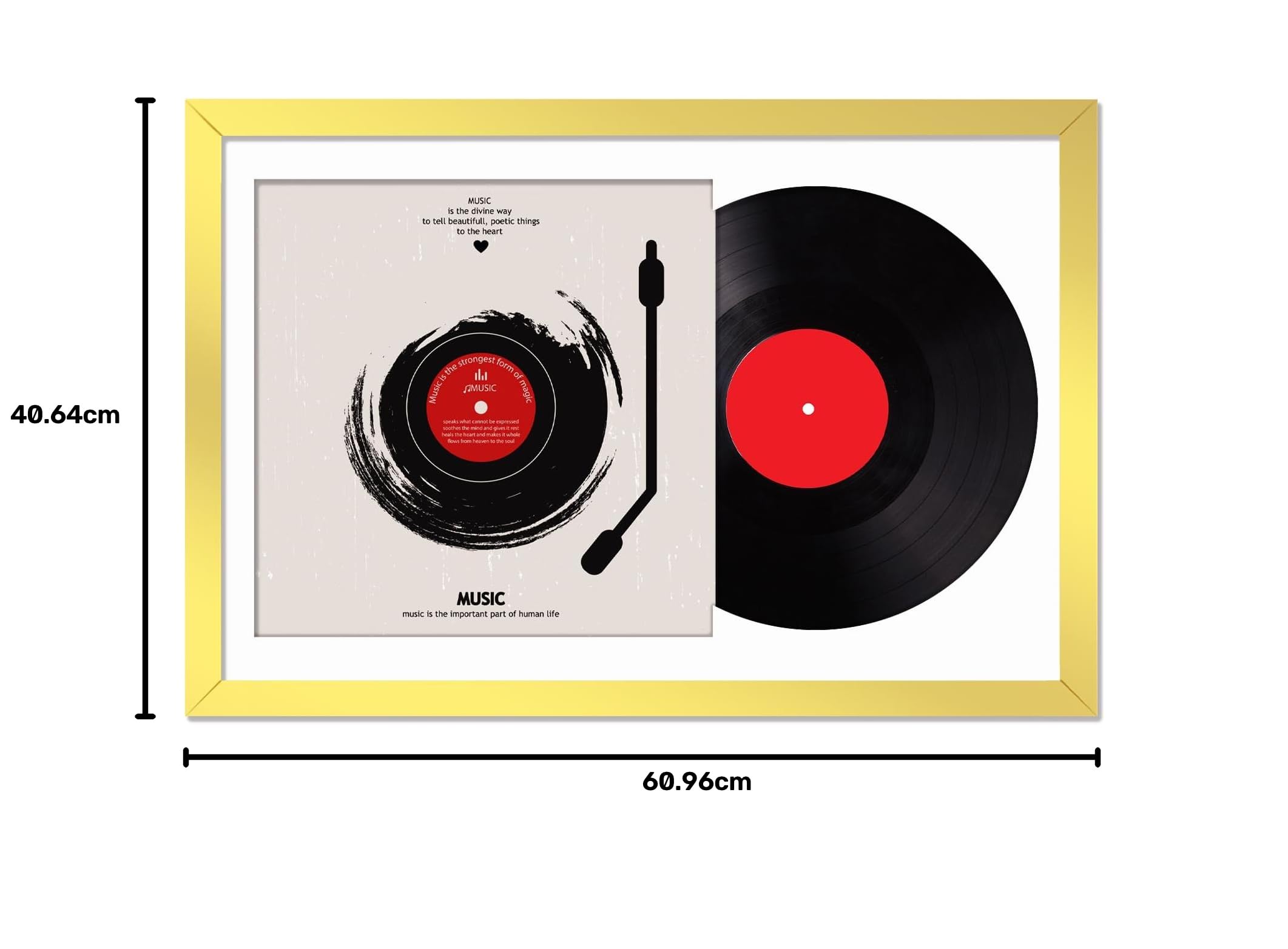 Marco de disco de vinilo para LP de 30.5 cm con portada de álbum de 12.5 x 12.5 pulgadas | Marco dorado de 16 x 24 pulgadas, peso ligero con soporte de pared de plástico de alta claridad, 1 unidad/dorado