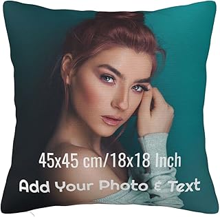 Personalised Cushion Covers Printed Photo & Text Gifts Customised Cushion Case Covers for Him Her! Print Family Kids Pet Memories, Custom Square Throw Pillowcases 45 x45cm/18"x18" without Filling