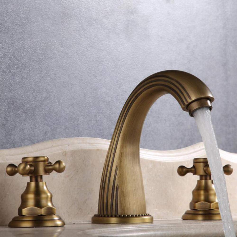 VDOQTLJT Bathroom Sink Taps 3 Hole Brass Antique Split Type Hot and Cold Double Handle Faucet-A(A)