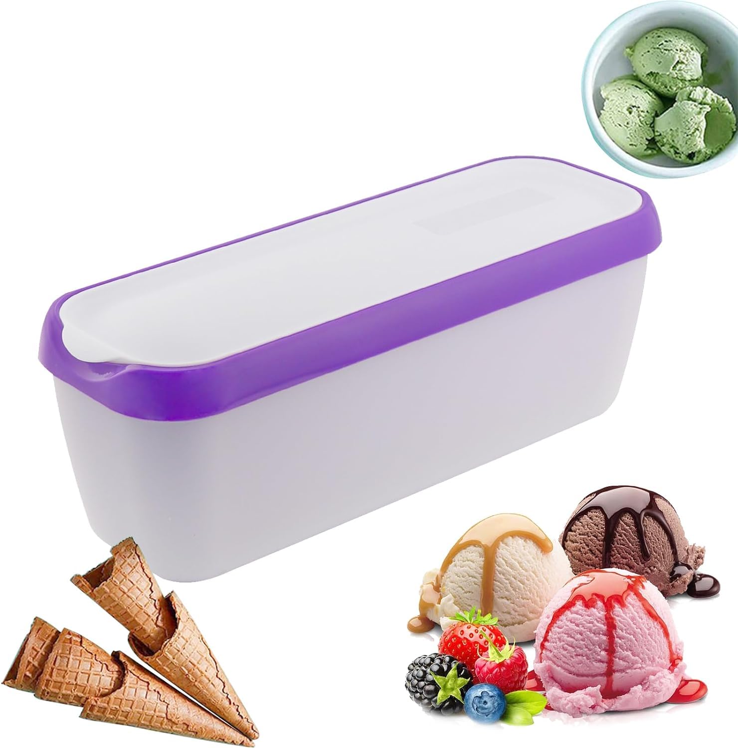 P-PLUS INTERNATIONAL Ice Cream Tub - 1.5 Quart Double Insulated Reusable Container - Stackable Food Container - Ice Cream Container for Freezer - Reusable Dessert Storage Tubs (Pack of 1, Purple)