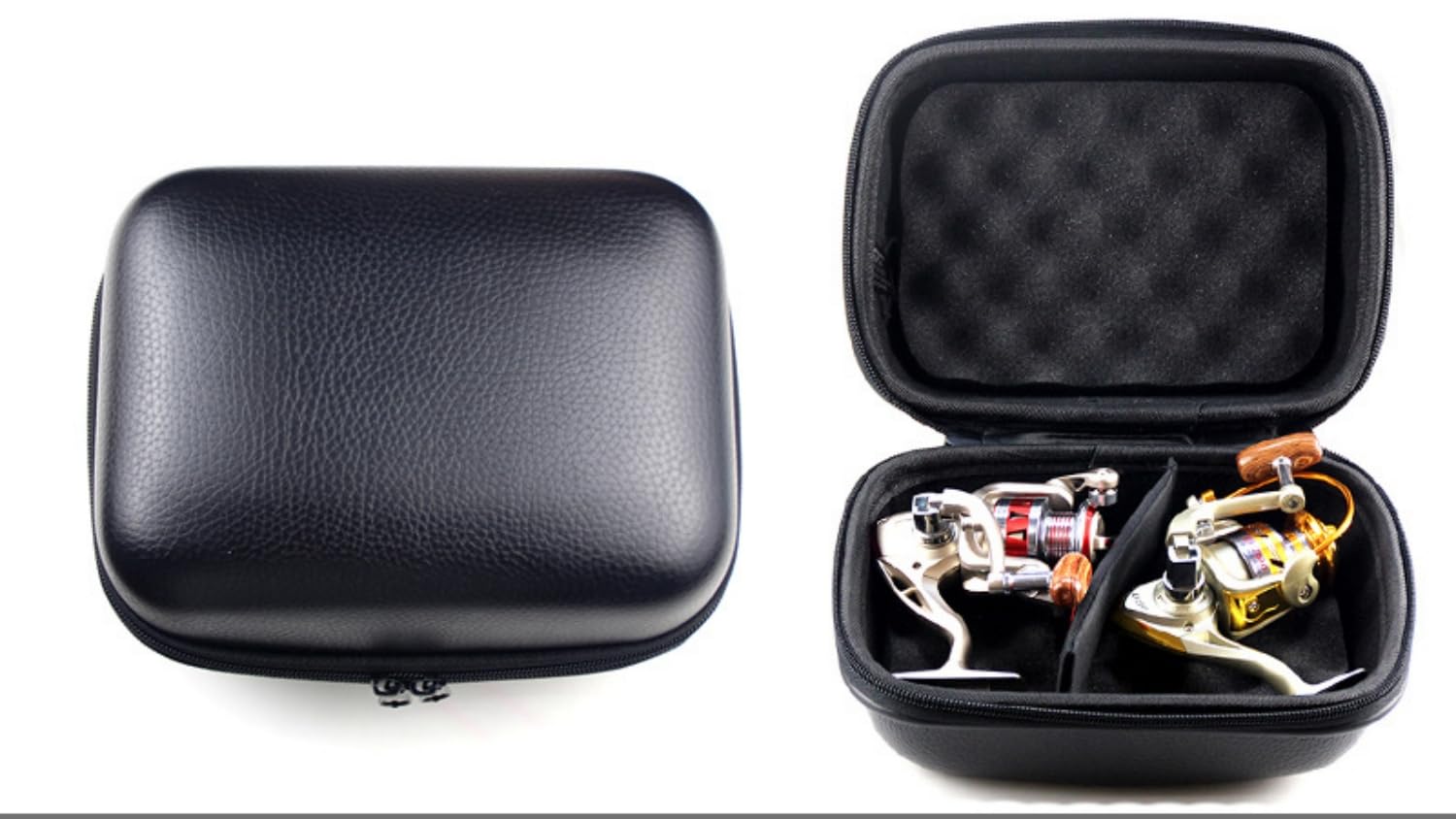 KUNANG Fishing Reel Bag, Portable Waterproof Hard EVA Case for Tackle Storage Spinning Pouch, Black - Image 4