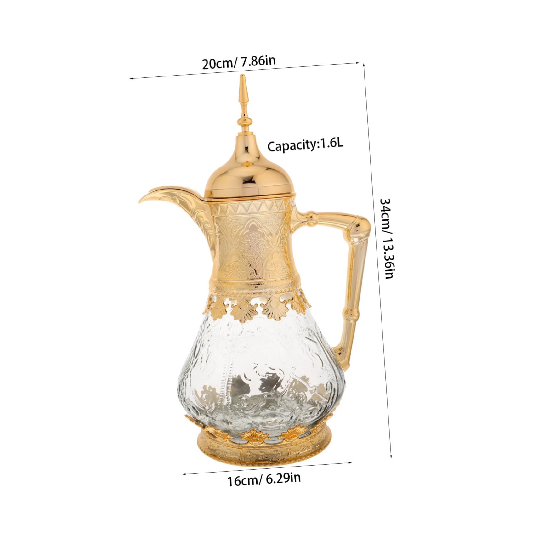 Jarra de Agua de Cristal Estilo Oriente Medio Dorada | Capacidad Moderada, Acabado en Plástico y Vidrio, Uso en Cocina y Fiestas, Manejo Sencillo y Limpieza Fácil