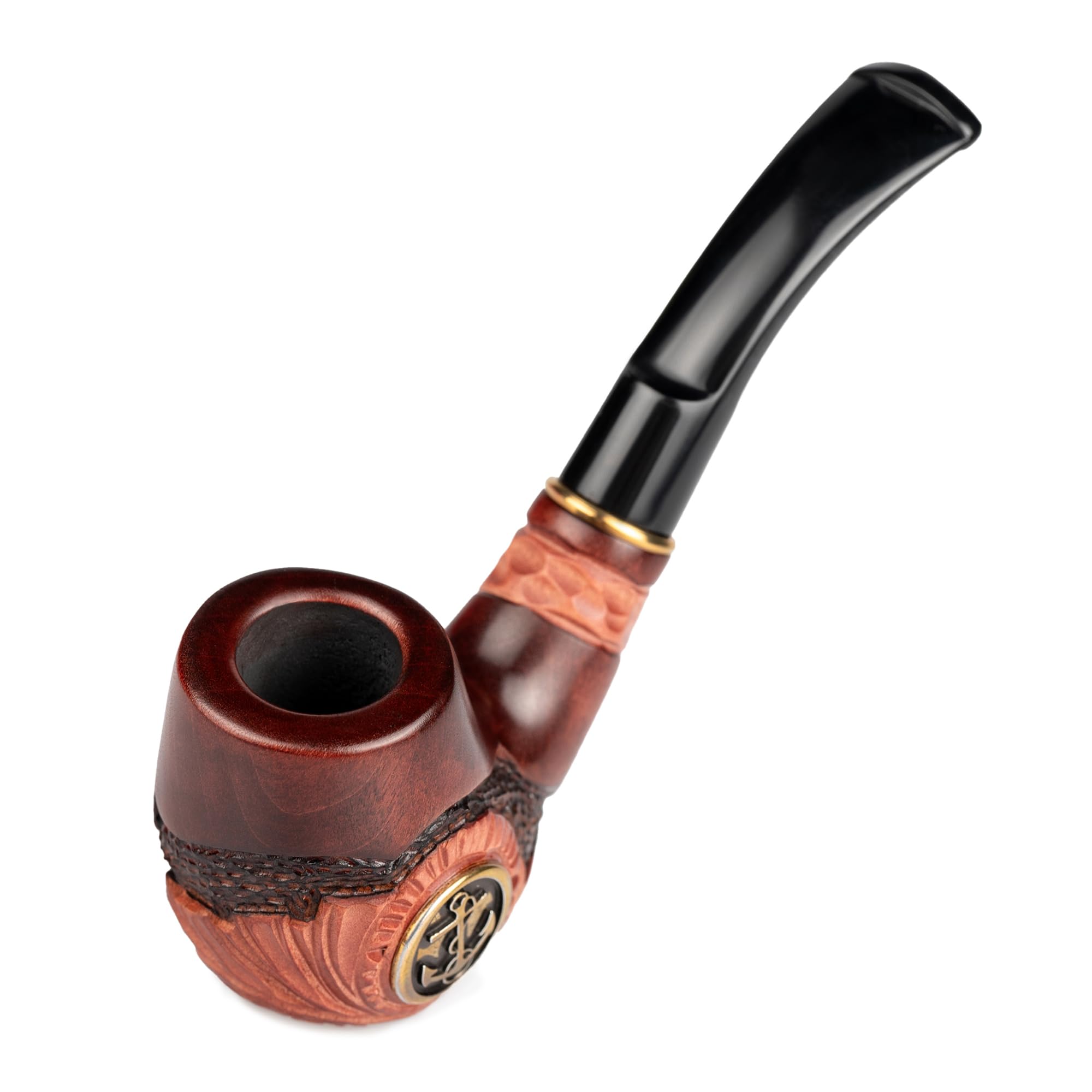 Dr. Watson - Drewniana Fajka Tytoniowa, Seria Kolekcjonerska, Ręcznie Rzeźbiona, Pasuje do filtra 9mm (Kotwica, Metal)